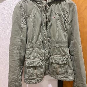 Hollister Cream faux fur-Lined Jacket with Olive green Shell